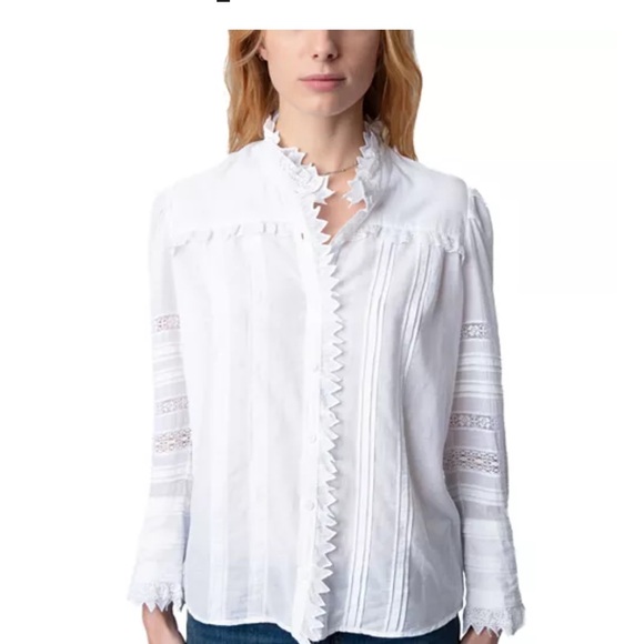 Zadig & Voltaire Trevy Tomboy off-white Lace Trim Blouse - Picture 6 of 10